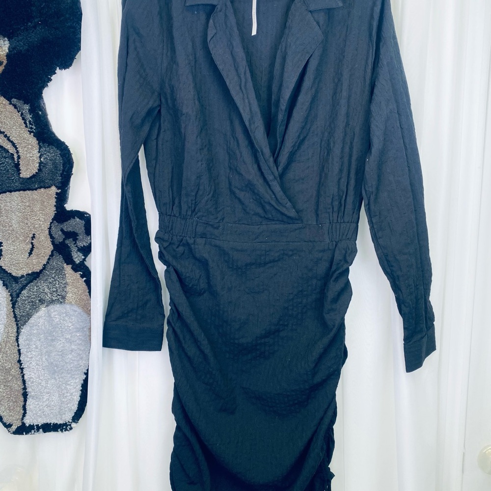 ASOS Tall Black Ruched Long Sleeve Collared Shirt Dress